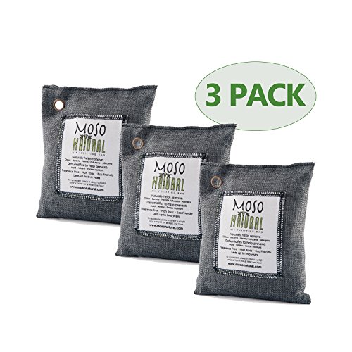 Moso Natural Air Purifying Bag. Odor Eliminator for Cars  Closets  Bathrooms and Pet Areas. Charcoal Color  200-G 3 Pack - B01K2OVFXE